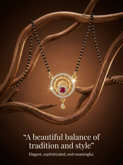 Meira Jewellery Traditional Mangalsutra for Women, Black Beads Chain with Pendant, Gold Plated Mangalsutra Necklace, Ethnic, Stylish Anniversary, Wedding, Festive Mangalsutra Jewellery for Women-30