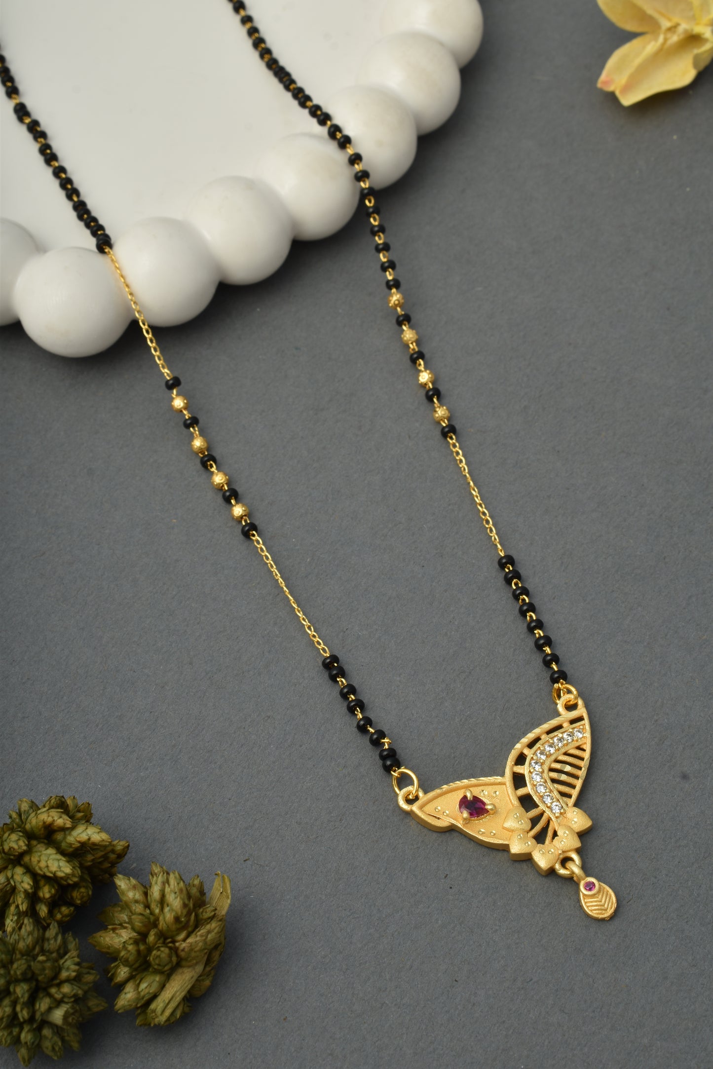 Gold-Toned Stone Studded Mangalsutra with Matching Earrings Combo Set