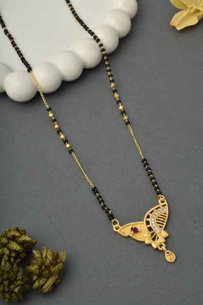 Gold-Toned Stone Studded Mangalsutra with Matching Earrings Combo Set