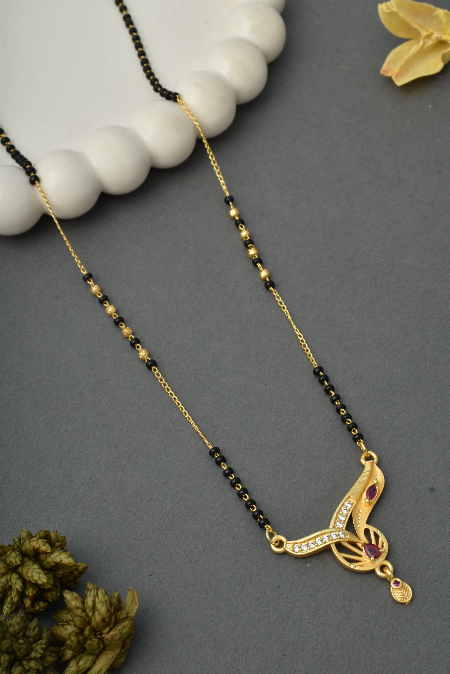 Gold-Toned Stone Studded Mangalsutra with Matching Earrings Combo Set