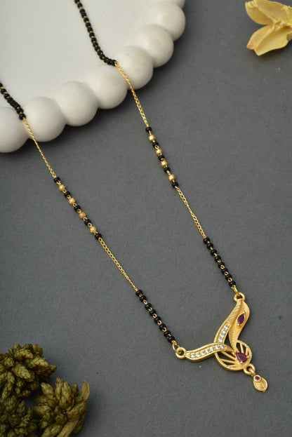 Gold-Toned Stone Studded Mangalsutra with Matching Earrings Combo Set