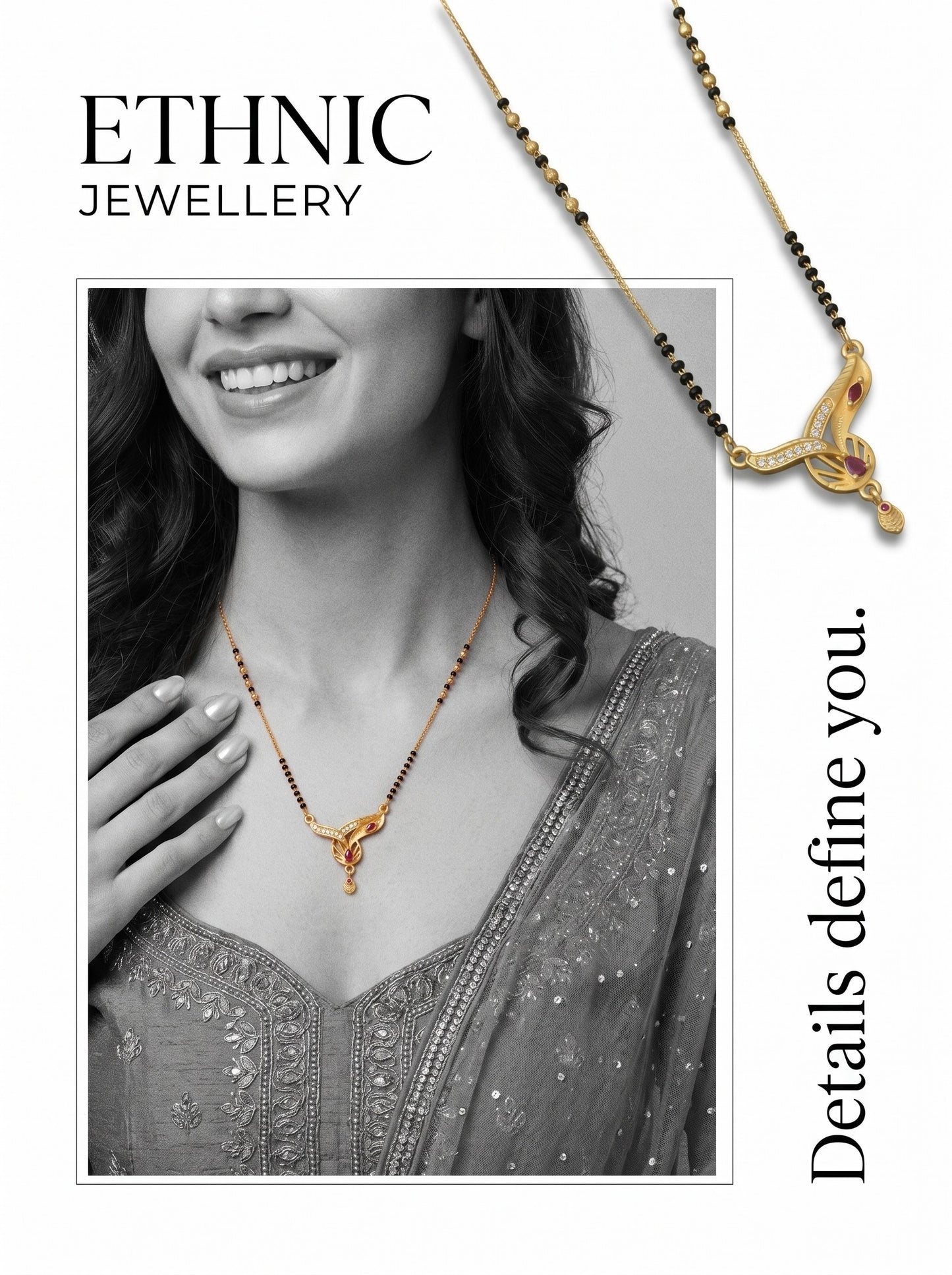 Gold-Toned Stone Studded Mangalsutra with Matching Earrings Combo Set