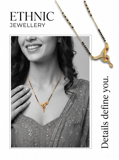 Gold-Toned Stone Studded Mangalsutra with Matching Earrings Combo Set