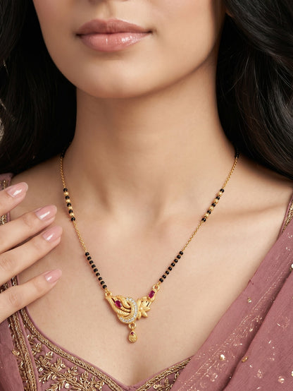 Gold-Toned Stone Studded Mangalsutra with Matching Earrings Combo Set