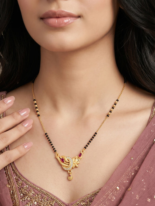 Gold-Toned Stone Studded Mangalsutra with Matching Earrings Combo Set