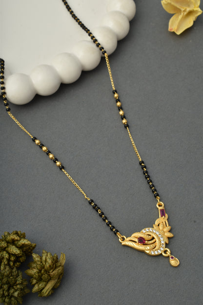 Gold-Toned Stone Studded Mangalsutra with Matching Earrings Combo Set