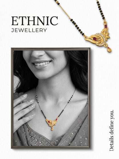 Gold-Toned Stone Studded Mangalsutra with Matching Earrings Combo Set