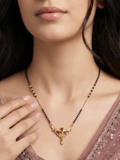Gold-Toned Stone Studded Mangalsutra with Matching Earrings Combo Set