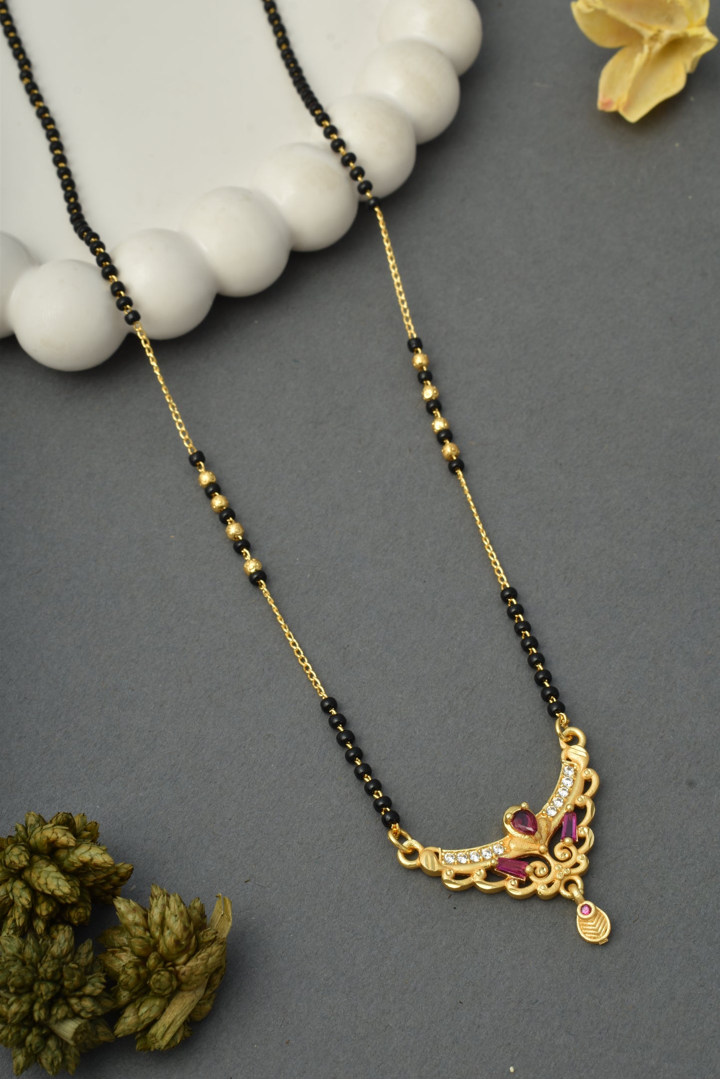 Gold-Toned Stone Studded Mangalsutra with Matching Earrings Combo Set