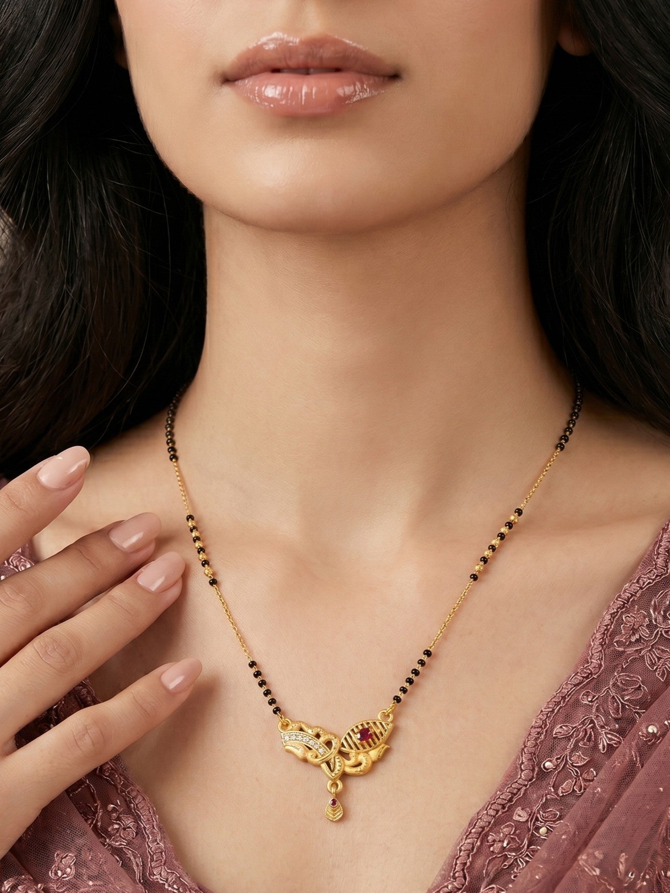 Gold-Toned Stone Studded Mangalsutra with Matching Earrings Combo Set