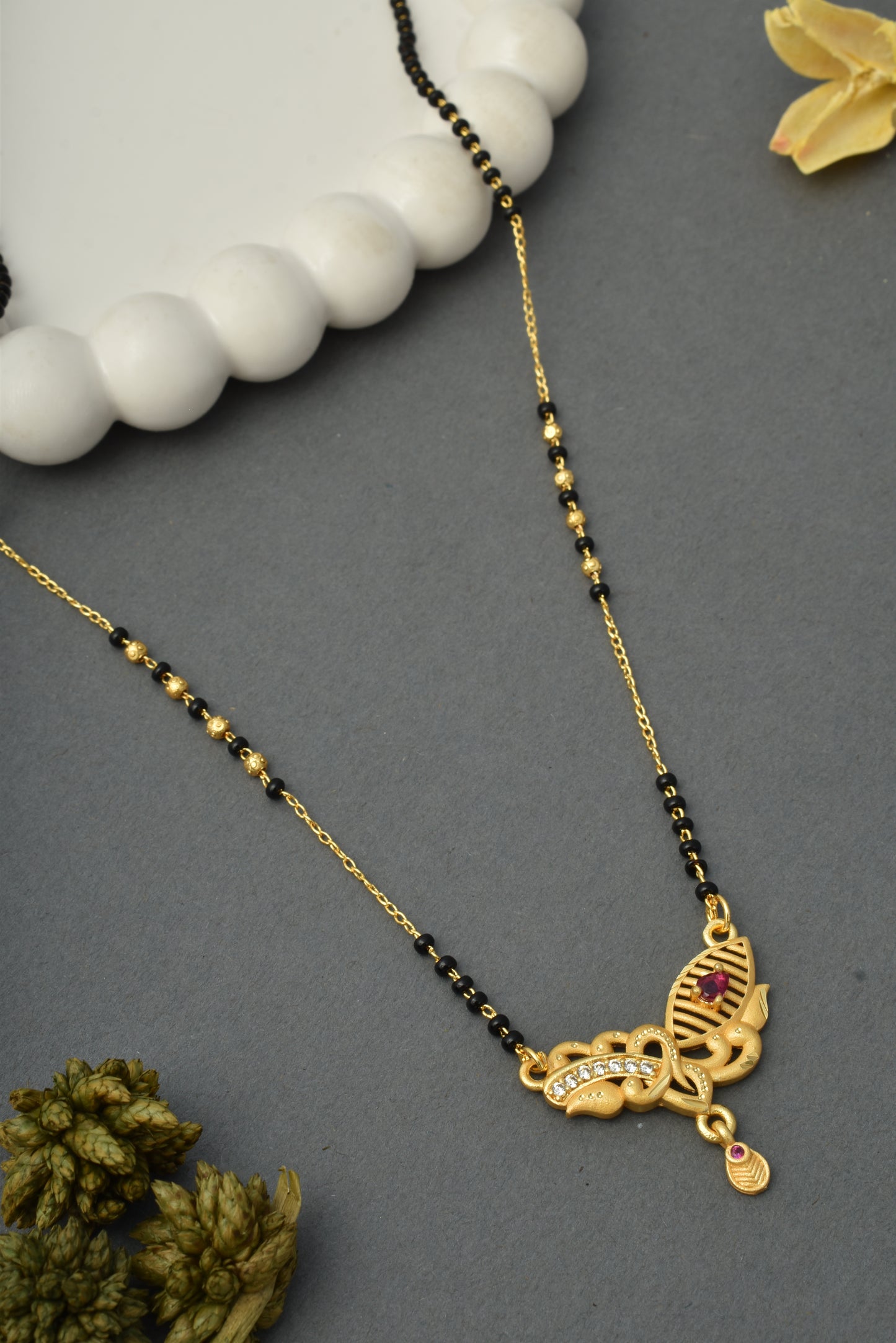 Gold-Toned Stone Studded Mangalsutra with Matching Earrings Combo Set