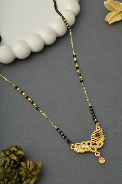 Gold-Toned Stone Studded Mangalsutra with Matching Earrings Combo Set