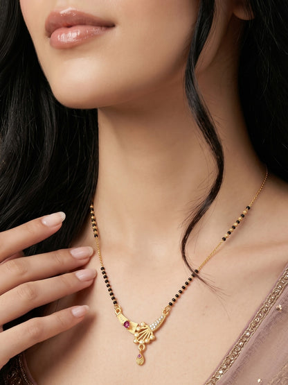 Gold-Toned Stone Studded Mangalsutra with Matching Earrings Combo Set