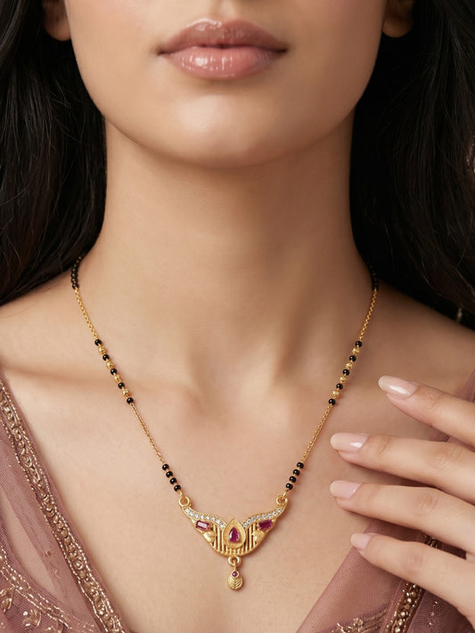 Gold-Toned Stone Studded Mangalsutra with Matching Earrings Combo Set