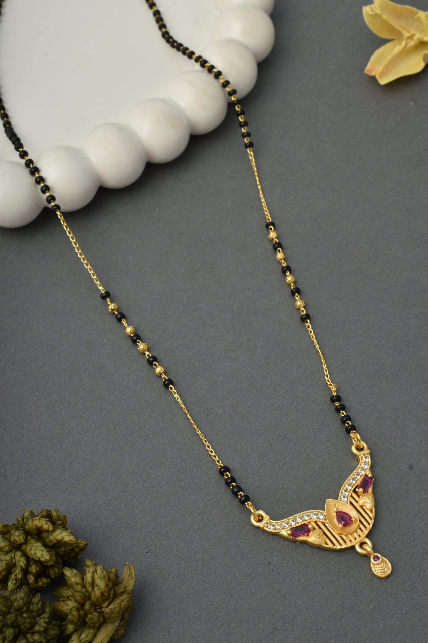 Gold-Toned Stone Studded Mangalsutra with Matching Earrings Combo Set