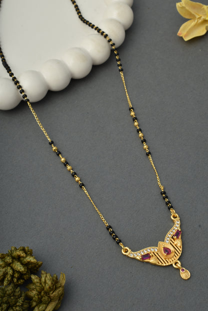 Gold-Toned Stone Studded Mangalsutra with Matching Earrings Combo Set