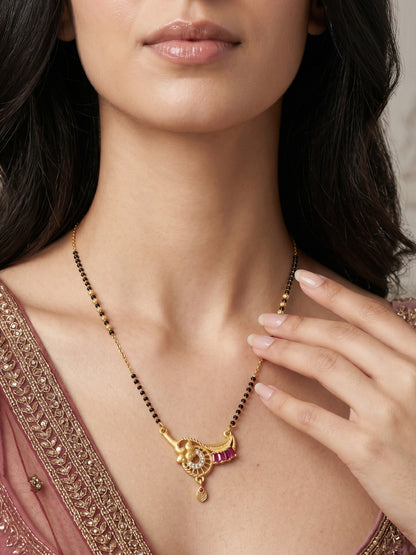 Gold-Toned Stone Studded Mangalsutra with Matching Earrings Combo Set