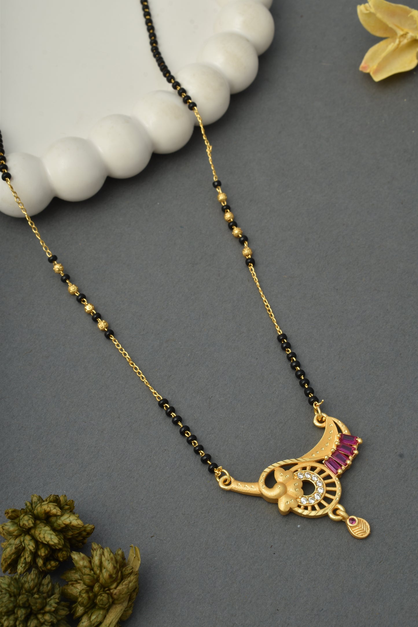 Gold-Toned Stone Studded Mangalsutra with Matching Earrings Combo Set