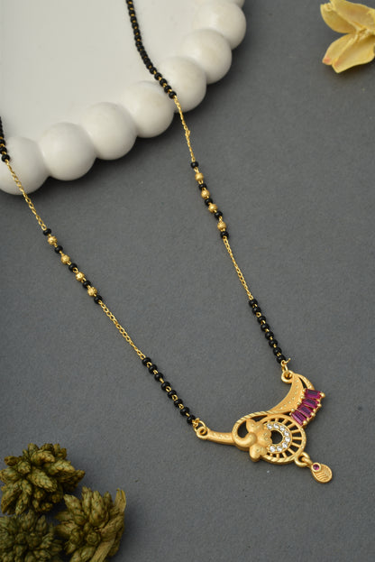 Gold-Toned Stone Studded Mangalsutra with Matching Earrings Combo Set