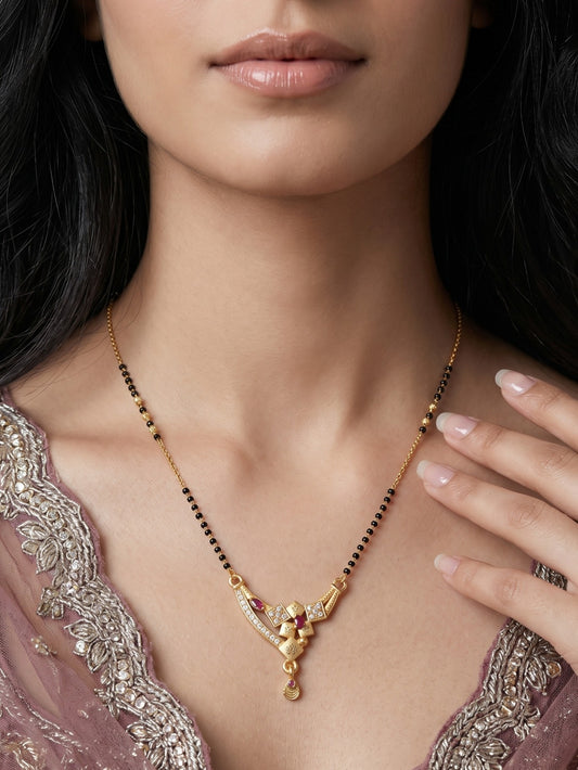 Gold-Toned Stone Studded Mangalsutra with Matching Earrings Combo Set