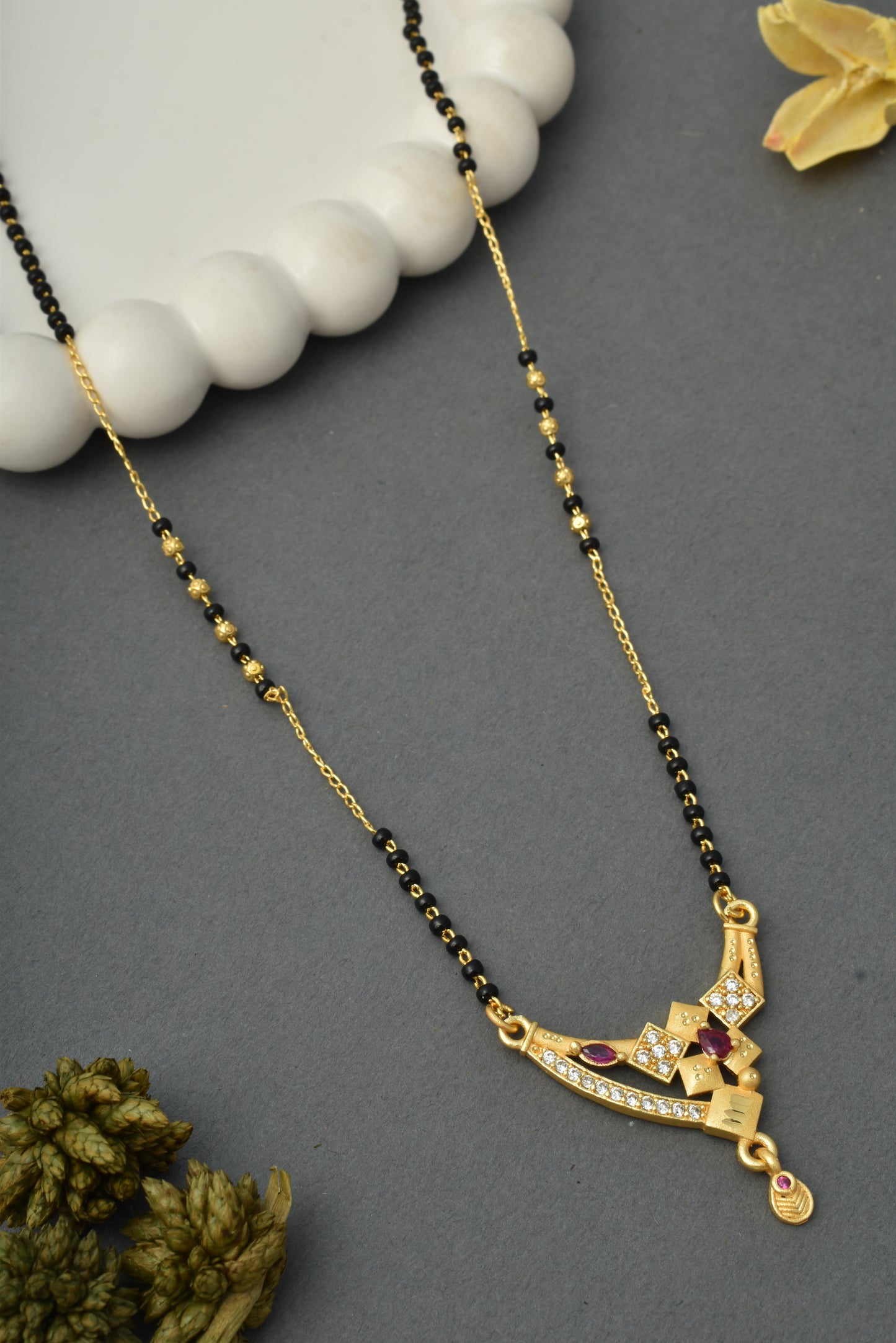 Gold-Toned Stone Studded Mangalsutra with Matching Earrings Combo Set