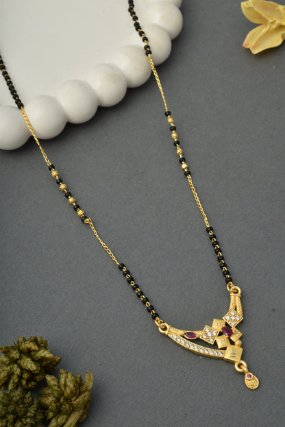 Gold-Toned Stone Studded Mangalsutra with Matching Earrings Combo Set
