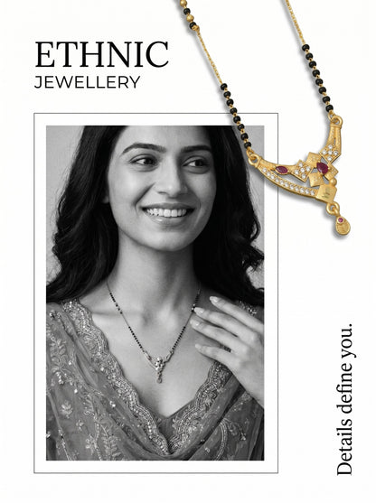 Gold-Toned Stone Studded Mangalsutra with Matching Earrings Combo Set