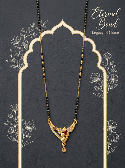 Gold-Toned Stone Studded Mangalsutra with Matching Earrings Combo Set