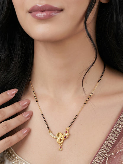 Gold-Toned Stone Studded Mangalsutra with Matching Earrings Combo Set