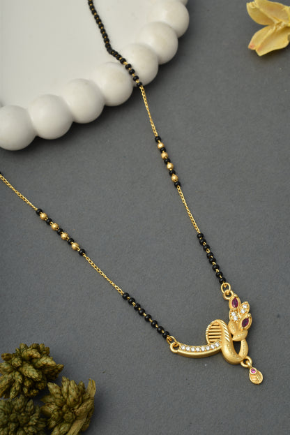 Gold-Toned Stone Studded Mangalsutra with Matching Earrings Combo Set