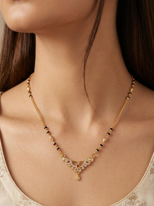 Traditional Gold-Toned Black Bead Mangalsutra Necklace for Women