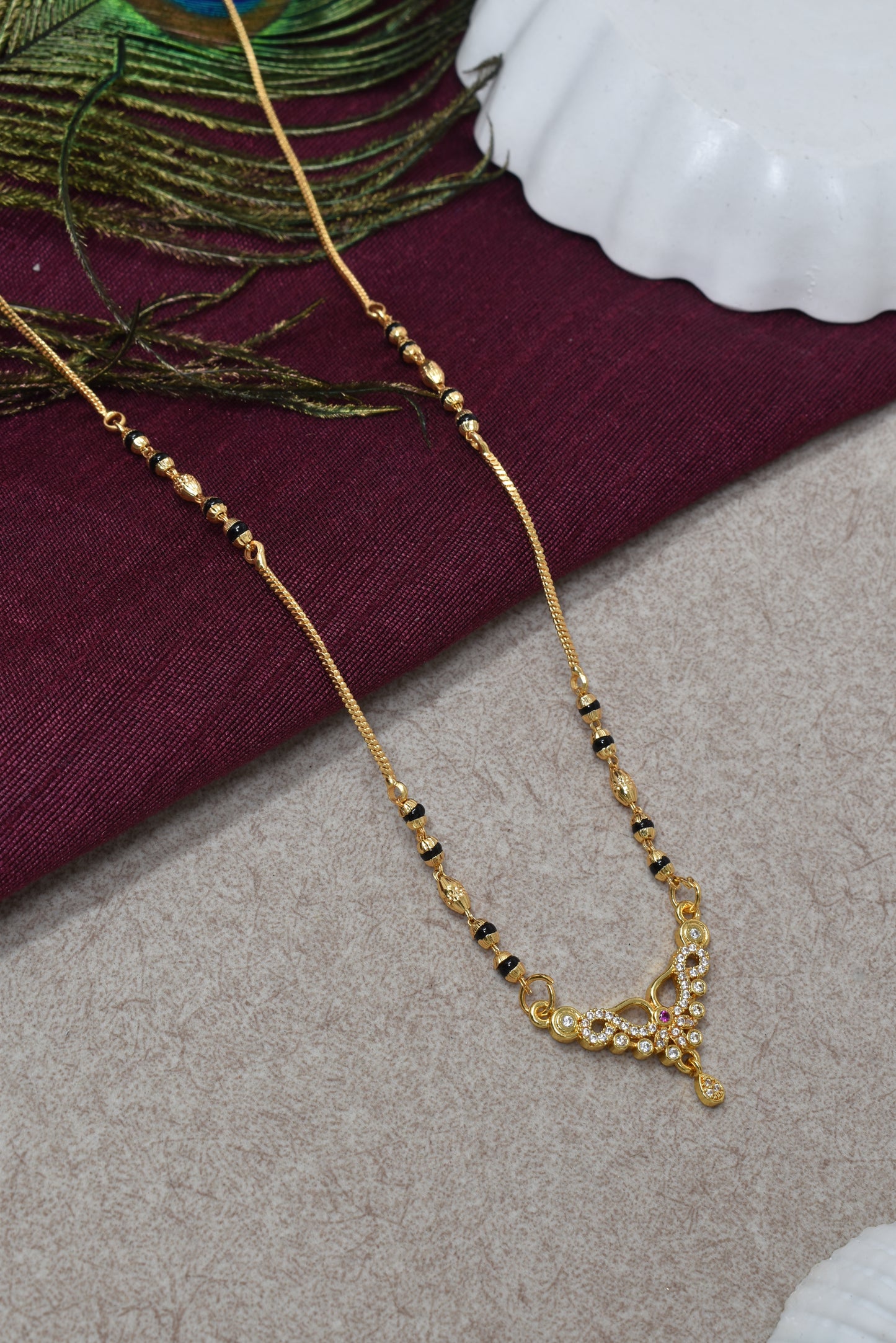 Traditional Gold-Toned Black Bead Mangalsutra Necklace for Women