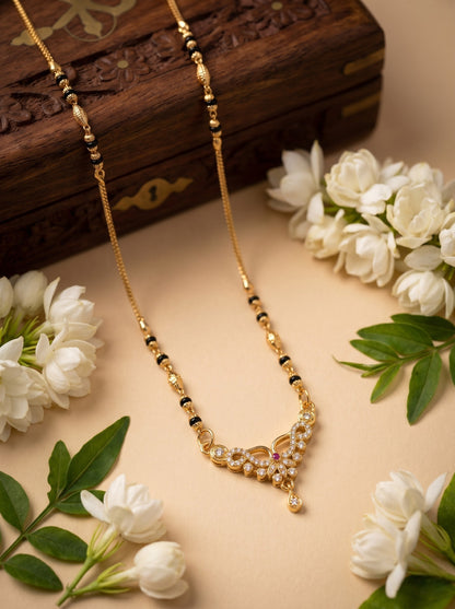 Traditional Gold-Toned Black Bead Mangalsutra Necklace for Women