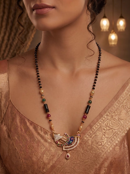 Traditional Gold-Toned Black Bead Mangalsutra Necklace for Women