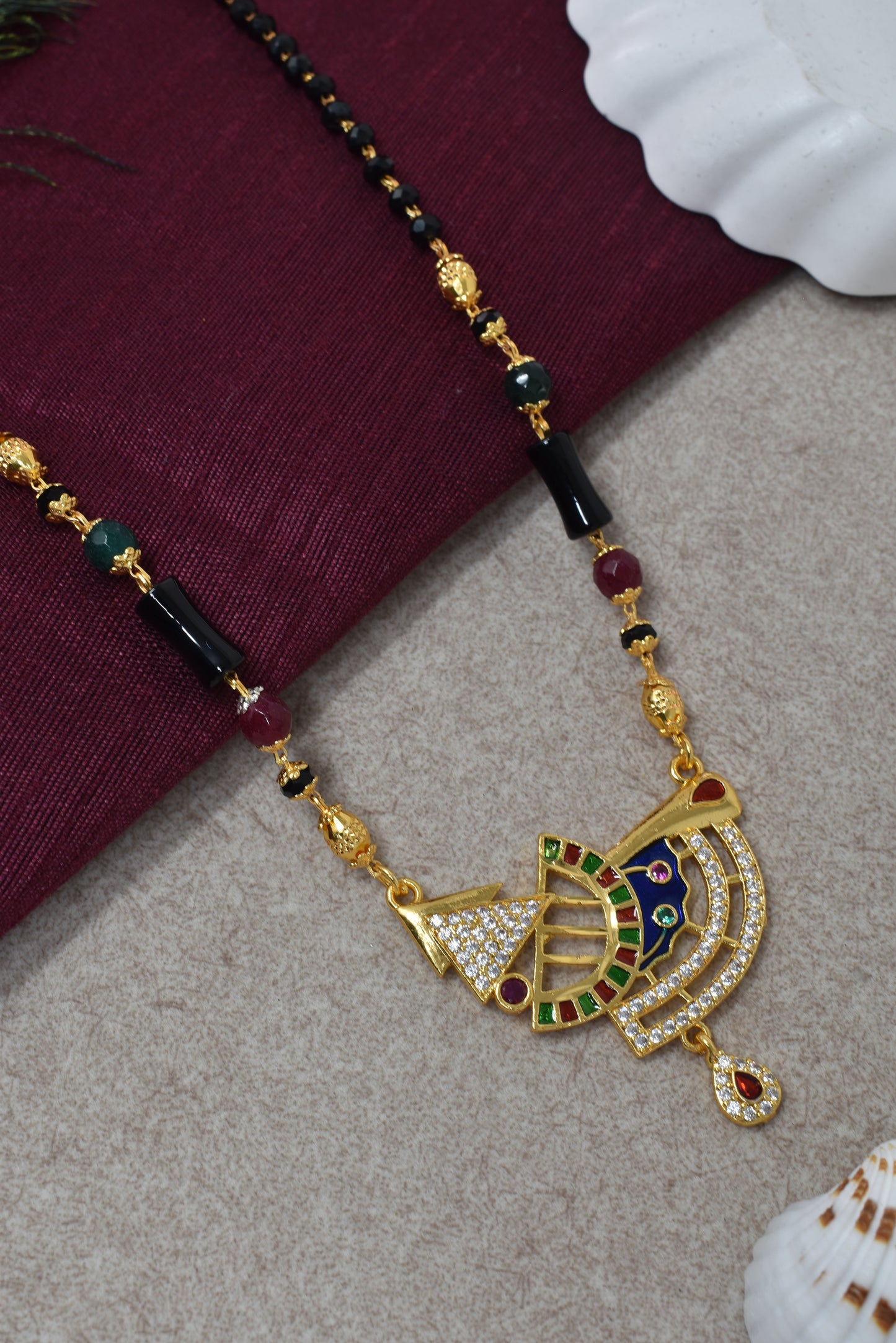 Traditional Gold-Toned Black Bead Mangalsutra Necklace for Women
