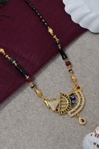 Traditional Gold-Toned Black Bead Mangalsutra Necklace for Women