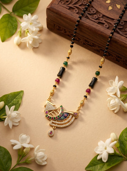 Traditional Gold-Toned Black Bead Mangalsutra Necklace for Women