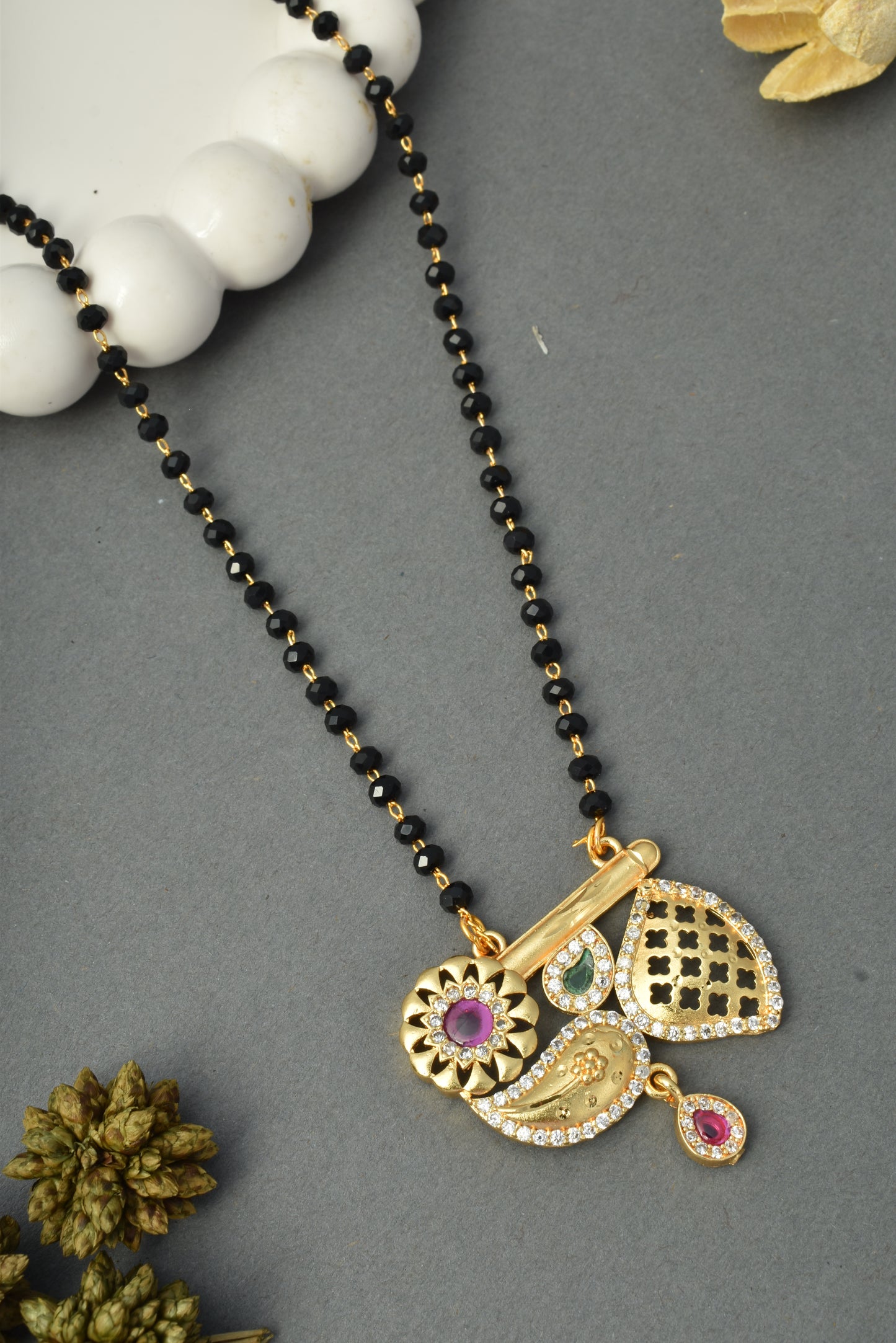 Gold-Toned Stone Studded Mangalsutra with Matching Earrings Combo Set