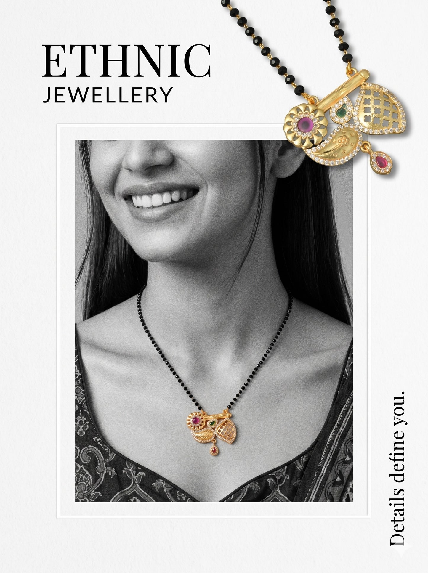 Gold-Toned Stone Studded Mangalsutra with Matching Earrings Combo Set