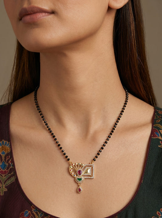 Gold-Toned Stone Studded Mangalsutra with Matching Earrings Combo Set
