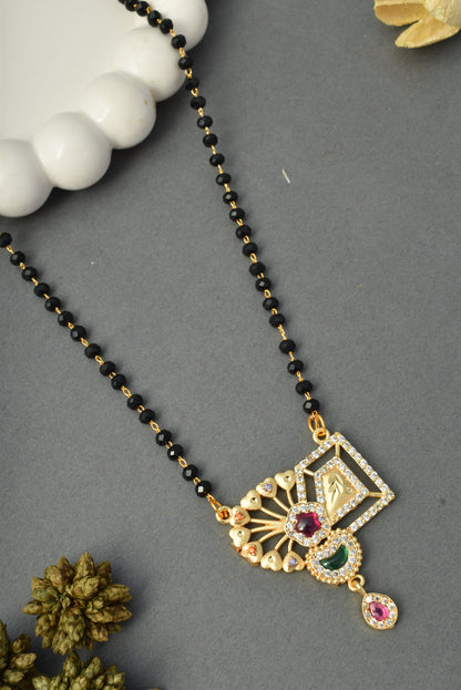 Gold-Toned Stone Studded Mangalsutra with Matching Earrings Combo Set