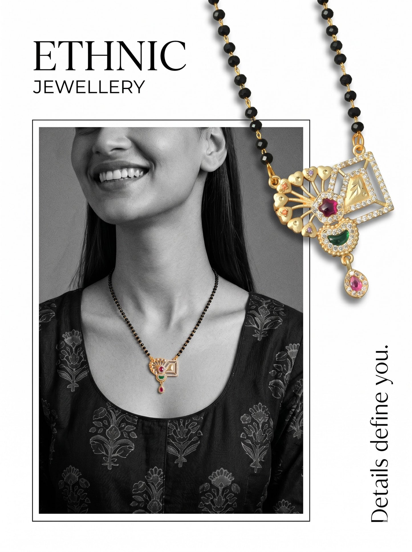 Gold-Toned Stone Studded Mangalsutra with Matching Earrings Combo Set