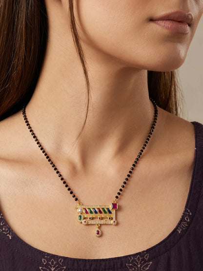 Gold-Toned Stone Studded Mangalsutra with Matching Earrings Combo Set