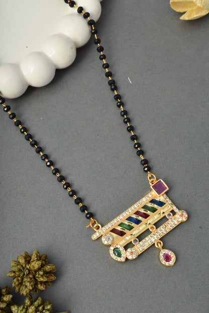 Gold-Toned Stone Studded Mangalsutra with Matching Earrings Combo Set