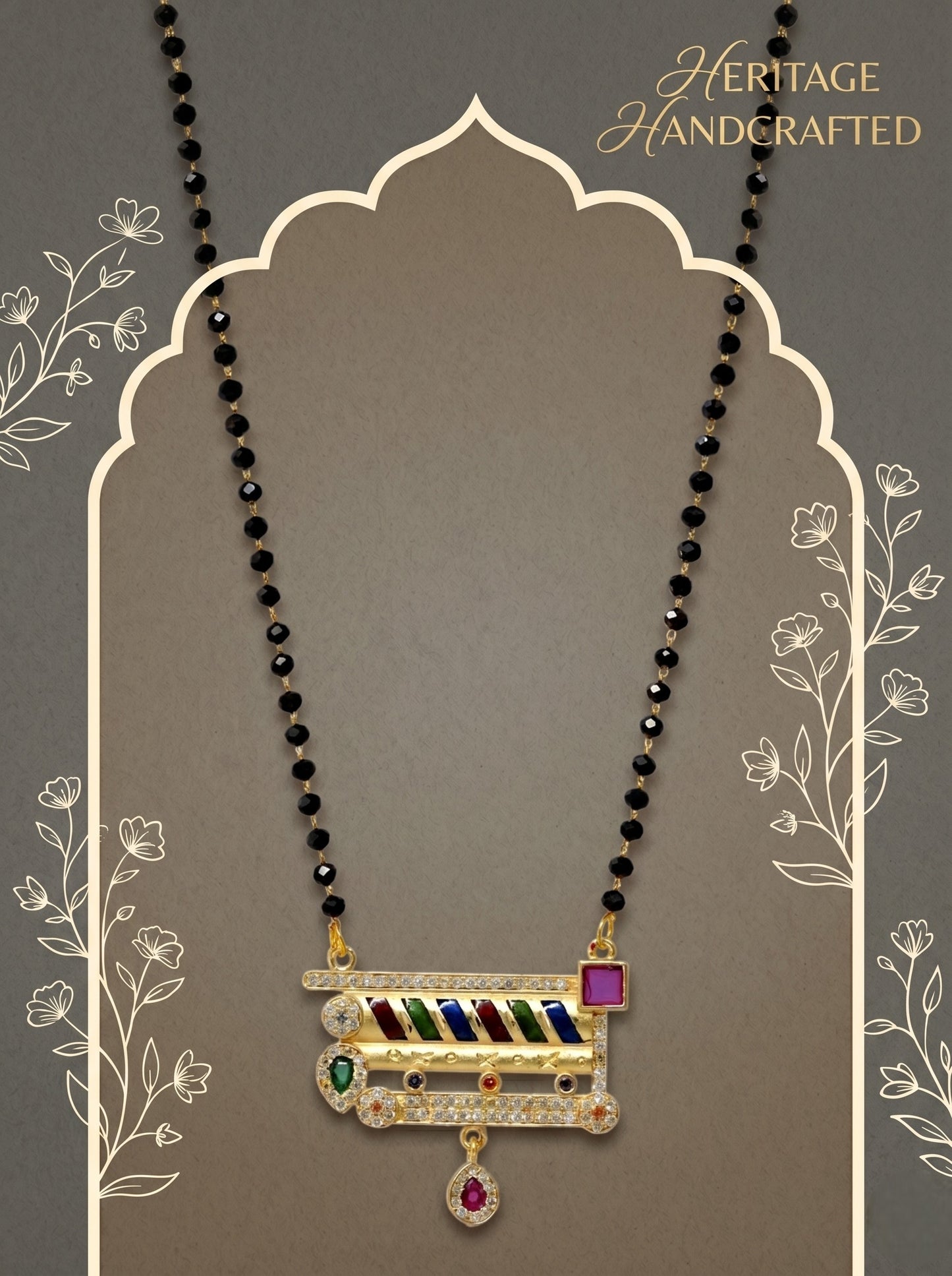 Gold-Toned Stone Studded Mangalsutra with Matching Earrings Combo Set