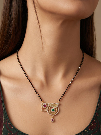 Gold-Toned Stone Studded Mangalsutra with Matching Earrings Combo Set