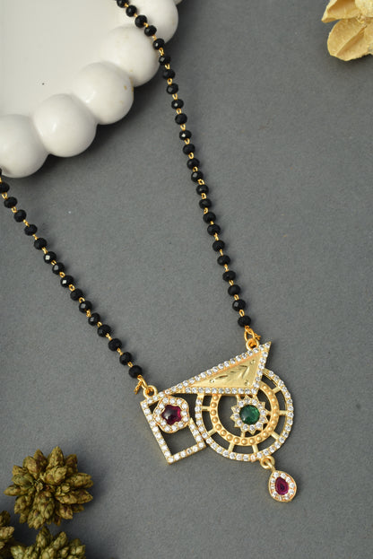 Gold-Toned Stone Studded Mangalsutra with Matching Earrings Combo Set