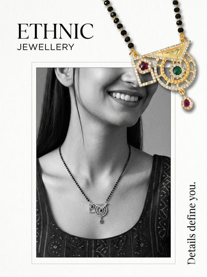Gold-Toned Stone Studded Mangalsutra with Matching Earrings Combo Set