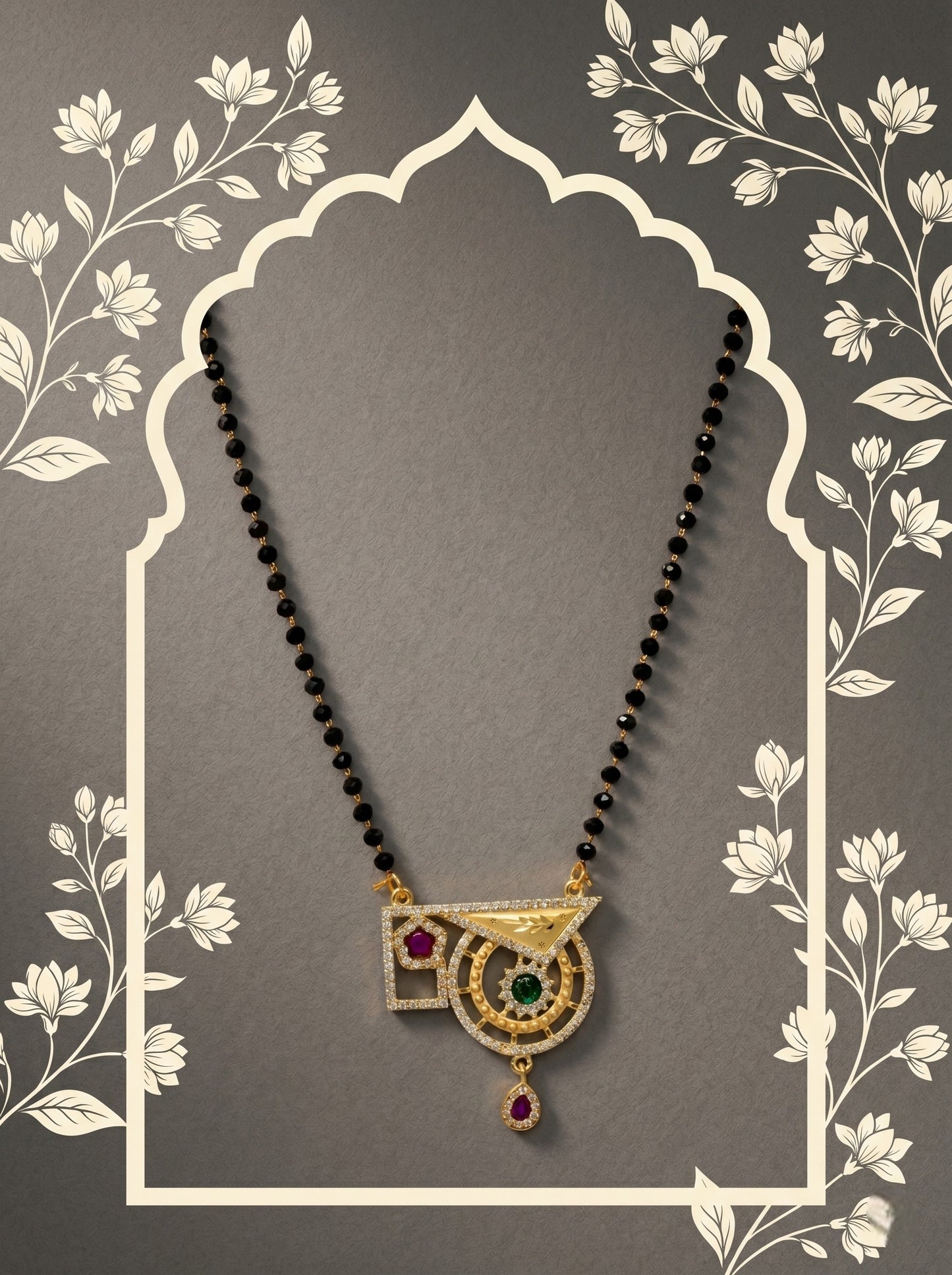 Gold-Toned Stone Studded Mangalsutra with Matching Earrings Combo Set