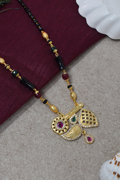 Traditional Gold-Toned Black Bead Mangalsutra Necklace for Women